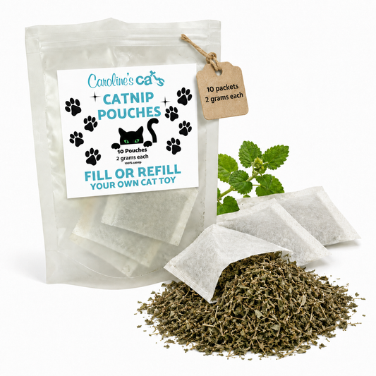 Caroline's Cats Catnip Pouches for Cat Toys, 10 No-Mess Refill Packets, Indoor Cats -- Replacement Nip for Flapping Bird, Flopping Fish, and Interactive Toys