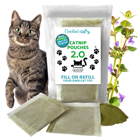 Caroline's Cats Organic Catnip Packets for Cat Toys 2.0 – More Potent Refill Pouches for Flapping Bird, Flopping Fish, and Others, 10 Tea Bags