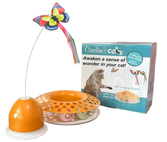 Caroline's Cats Automatic Butterfly Cat Toy – Interactive 2 in 1 with Auto Shut Off & Catnip Ball Track; Recommended Electric Exercise & Enrichment Game