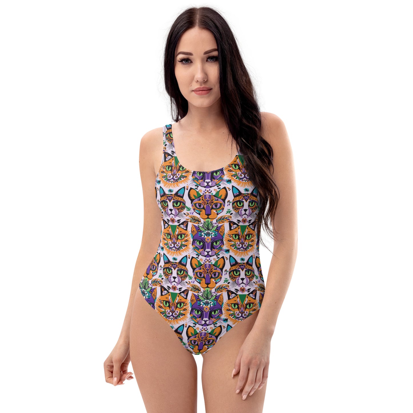 Caroline's Cats Cat-Face Pattern One-Piece Swimsuit