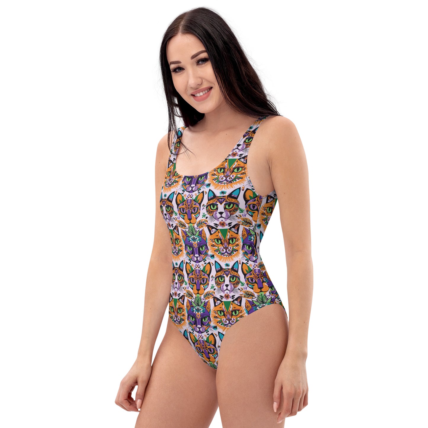 Caroline's Cats Cat-Face Pattern One-Piece Swimsuit