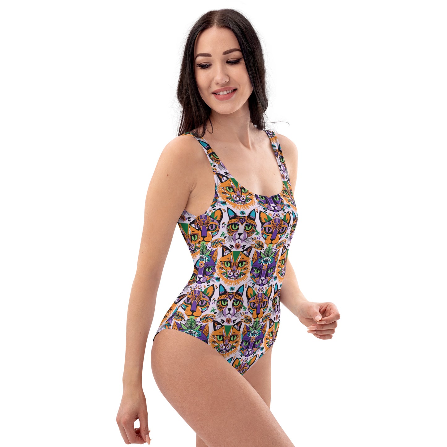 Caroline's Cats Cat-Face Pattern One-Piece Swimsuit