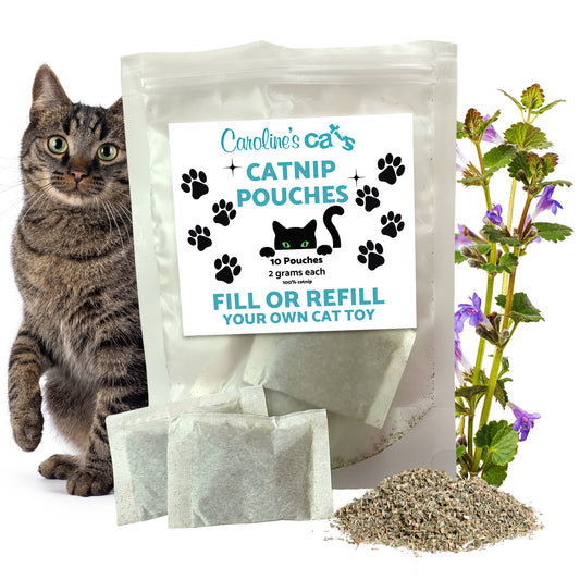 Caroline's Cats Organic Catnip Packets for Cat Toys – Refill Pouches for Flapping Bird, Flopping Fish, and More, 10 Tea Bags